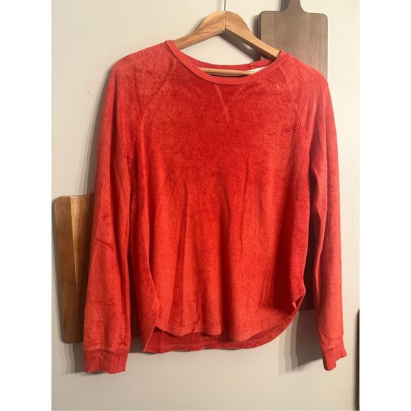 Marine Layer Orange Supima Cotton Terry Cloth Crew Neck Long Sleeve Top Small - Picture 1 of 5